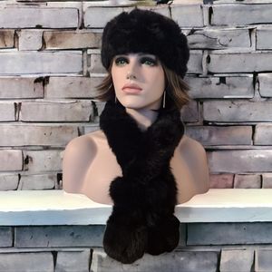 Real rabbit winter headband and scarf black head band and scarf neck Adjustable